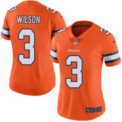 Nike Denver Broncos #3 Russell Wilson Orange Women's Stitched NFL Limited Rush Jersey